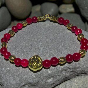 NEW Nemean Lion bracelet with dark pink agate gemstone beads. Myth jewelry.